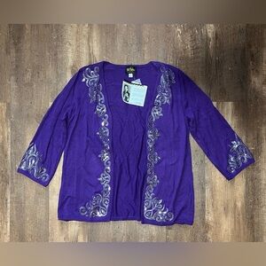 Bob Mackie purple open face beaded cardigan sweater women’s size medium NWT